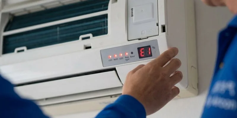 Chart showing aircon error code blink patterns for major brands