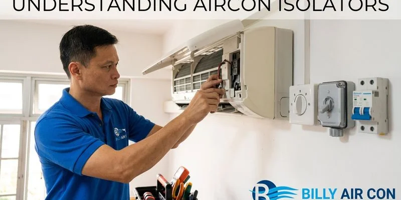 Three types of aircon isolator switches, rotary, toggle, and MCB styles