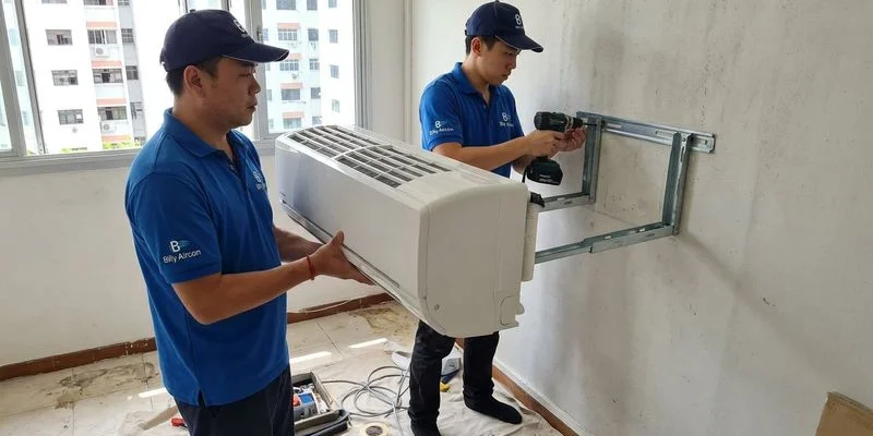 Three types of aircon mounting brackets, L-bracket, floor stand, and ceiling mount