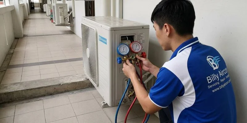 Frost buildup on aircon evaporator coil caused by low refrigerant from a gas leak