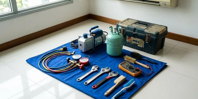 Multimeter testing an aircon thermistor showing resistance reading