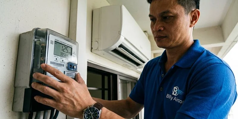 NEA energy efficiency tick rating system showing 1 to 5 tick comparison for aircon