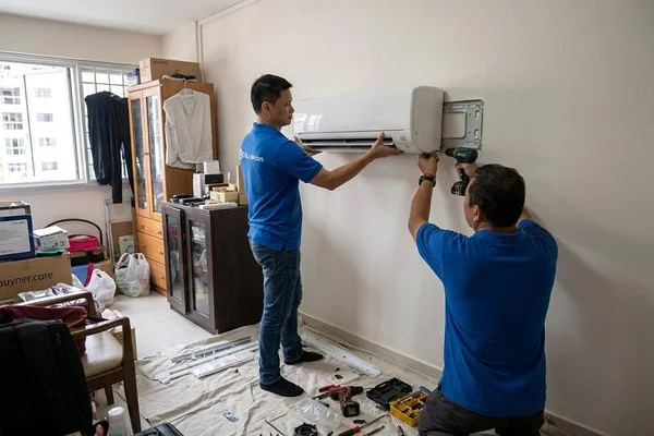 Completed multi-split aircon installation in Singapore condo living room