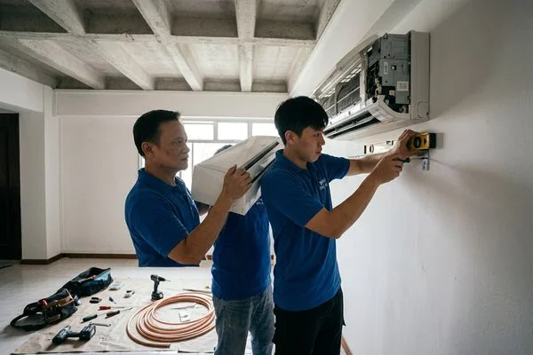Copper piping and insulation being run through wall during installation