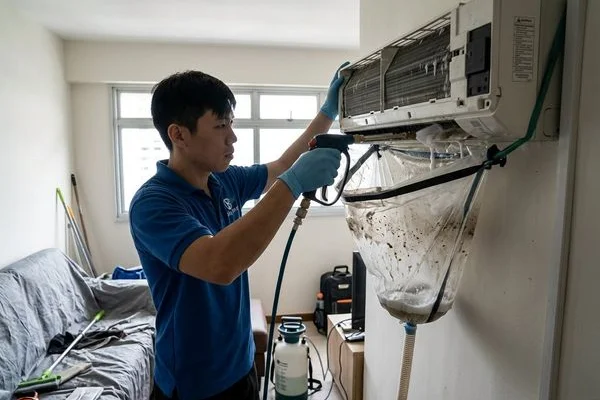 Full dismantle aircon chemical overhaul with all components laid out