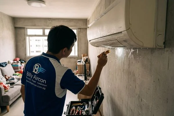 Technician performing electronic leak detection on copper piping joints
