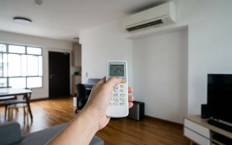 Aircon thermostat display showing an incorrect temperature reading